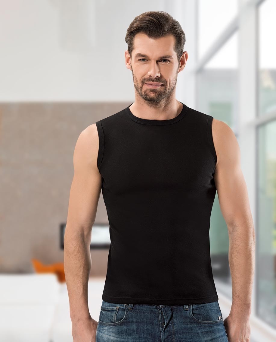 Pamuklu Ribana O Yaka Kolsuz Atlet Anıt 1108 - Siyah