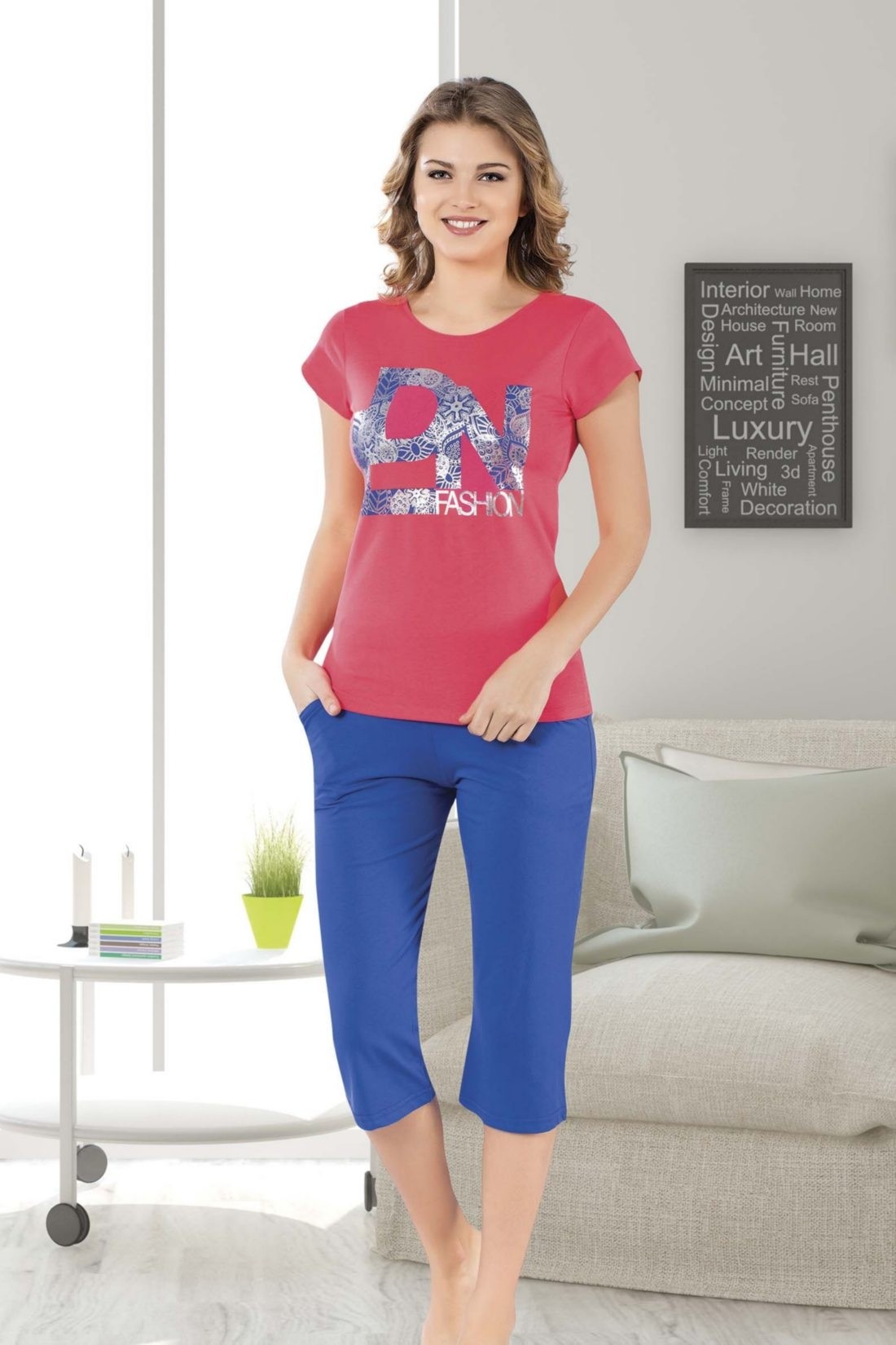 Lacivert Nefes Alan Pamuklu Bayan T-Shirt HMD 9001 - Görsel