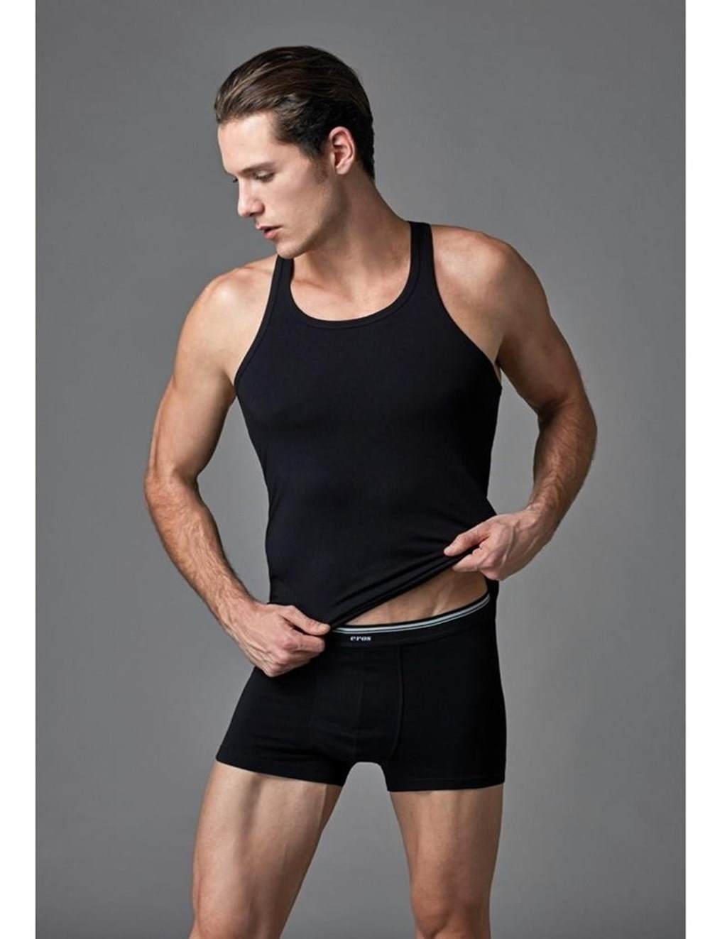 Pamuklu Uzun Kısa Kollu Sporcu Atlet Eros 002 - Siyah