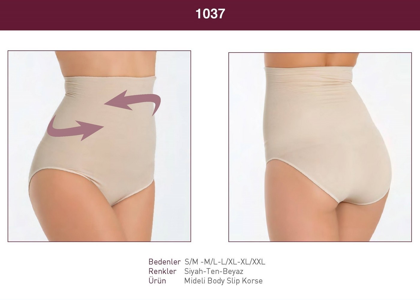Dikişsiz Yüksek Bel Korse Body Slip Miss Fit 1037 - Ten