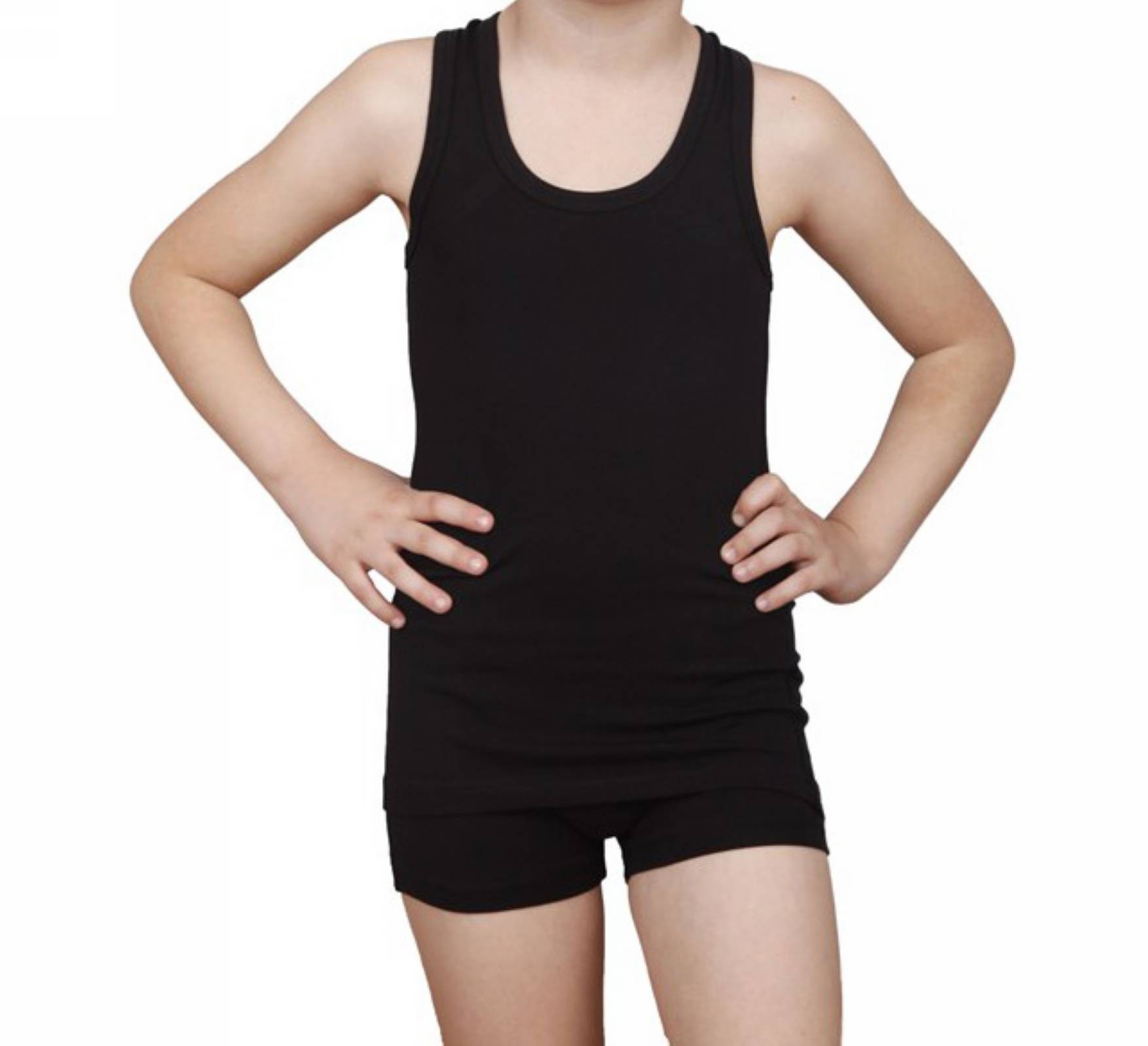 Pamuklu Likra Kesim Erkek Çocuk Atlet Dono 3220 - Siyah