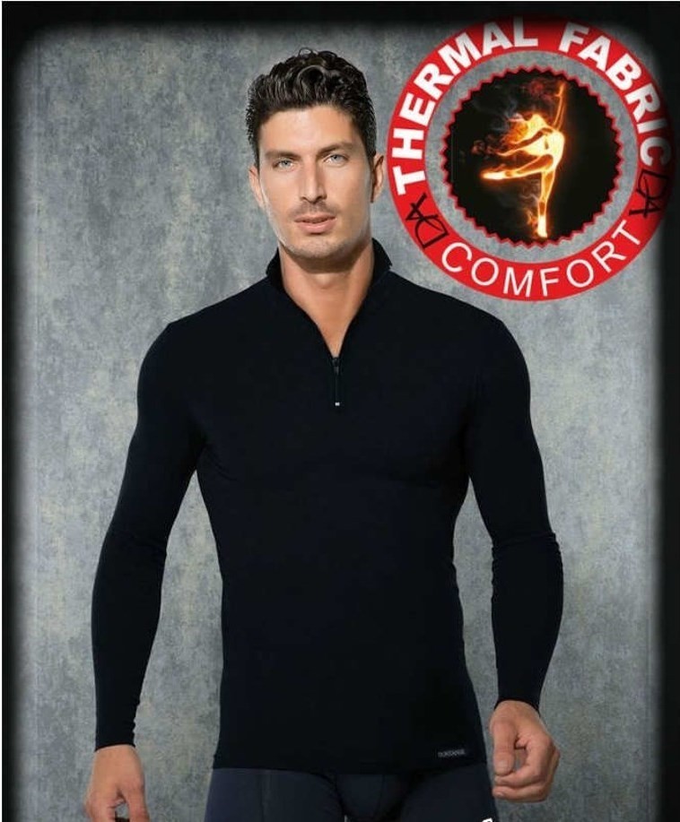 Fırçalı İç Yüzeyli Fermuarlı Termal Üst Erkek Tişört Doreanse 2975 - Siyah