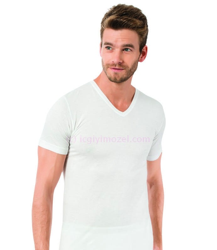 Bambu V Yaka Erkek Atlet Siyah Öztaş 1933 - Beyaz