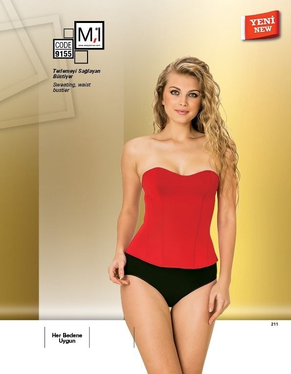 Balensiz Dantel Detaylı Uzun Kesim Büstiyer Emay 9155 - Kırmızı