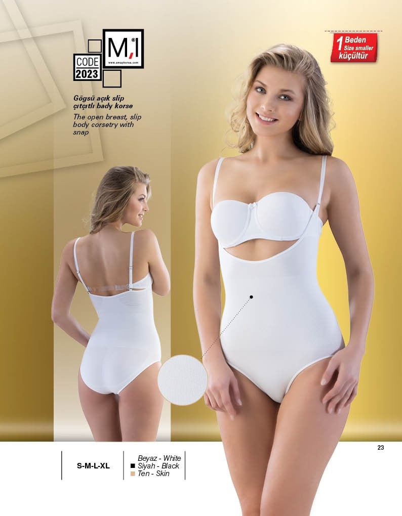 Dikişsiz Göğsü Açık Slip Boy Korse Emay 2023 - Beyaz