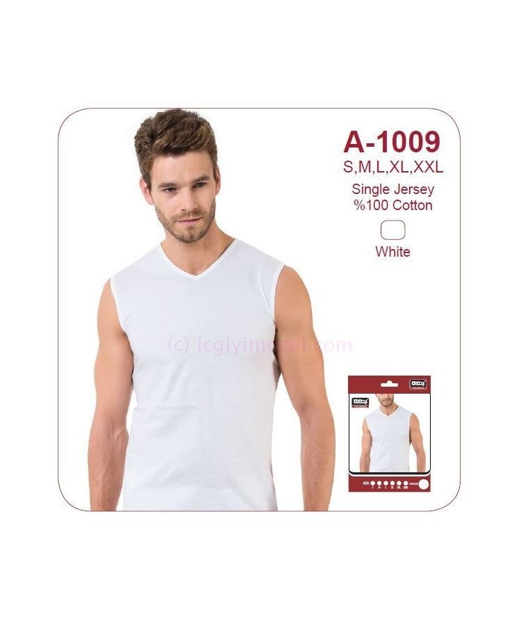 Pamuklu Kolsuz V Yaka Erkek Atlet Öztaş 1009 - Görsel