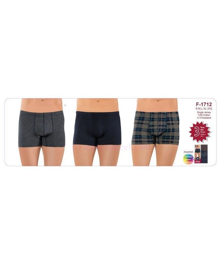 Pamuklu Elastan Esnek Bel Boxer 3'lü Paket Öztaş 1712 - Renkli