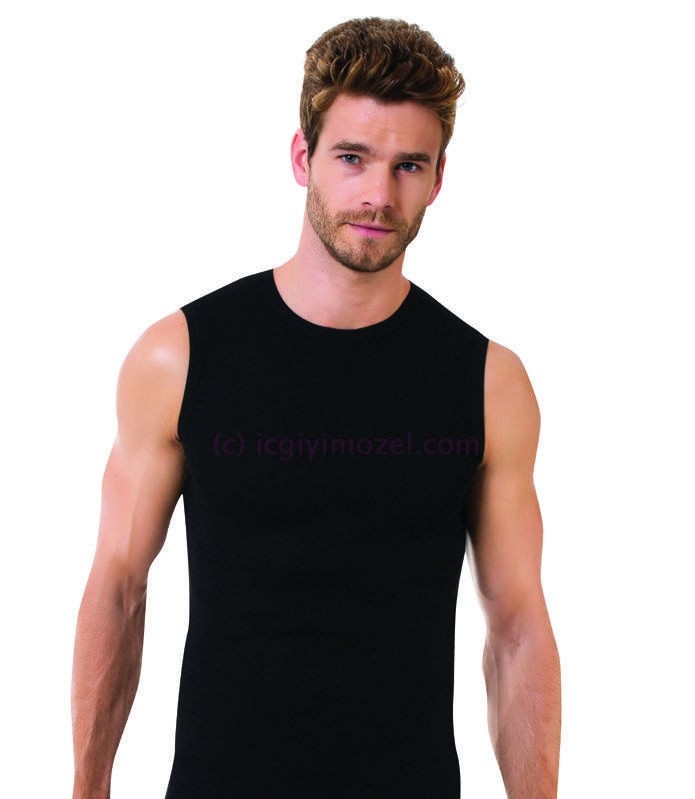 Ribana Kolsuz Sıfır Yaka Erkek Atlet Öztaş 1044 - Siyah