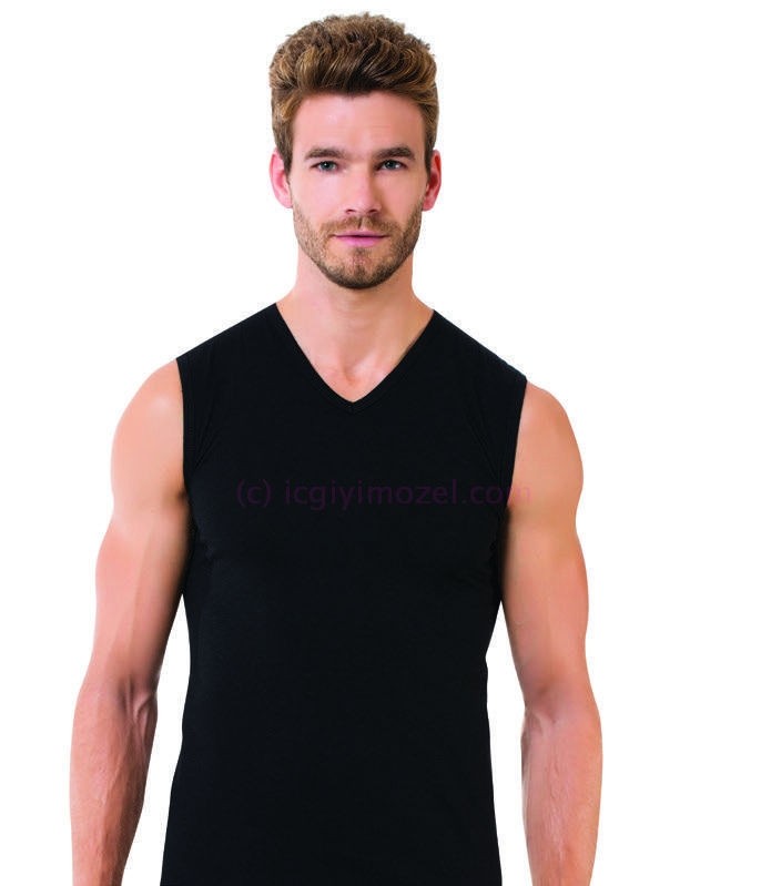 Pamuklu Siyah Kolsuz V Yaka Atlet Öztaş 1040 - Görsel