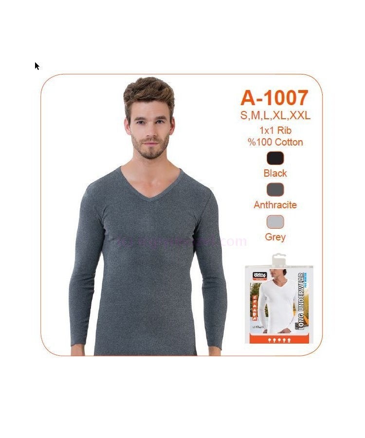 Siyah Ribana Uzun Kol V Yaka Erkek Atlet Öztaş 1007 - Antrasit