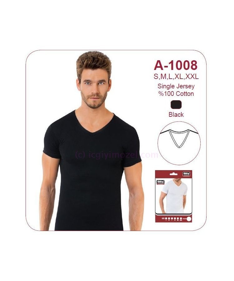 Pamuklu Siyah V Yaka Atlet Erkek Öztaş 1008 - Siyah
