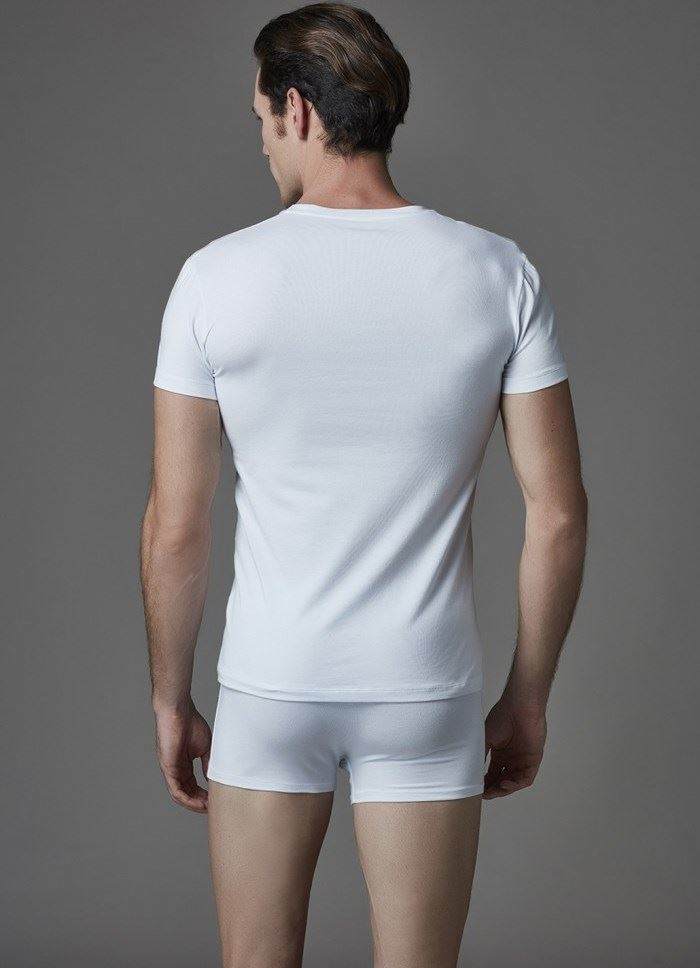 Pamuklu Kısa Kol V Yaka Erkek T-Shirt Eros 039 - Beyaz