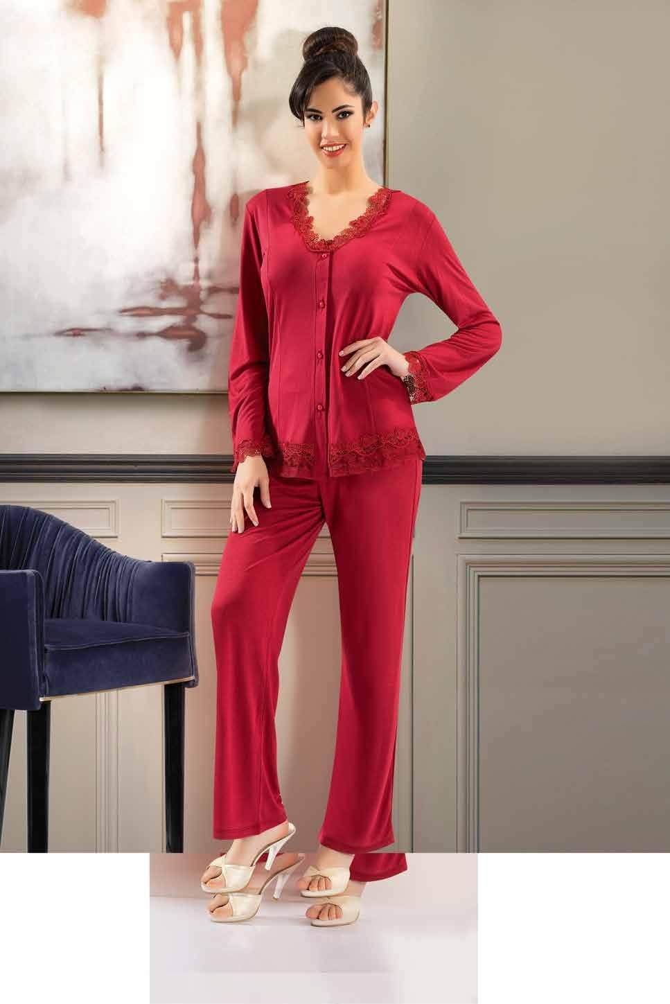 XSES Fantazi Dantel Detaylı Gecelik Sabahlık Takım XSES 1019 - Görsel 8