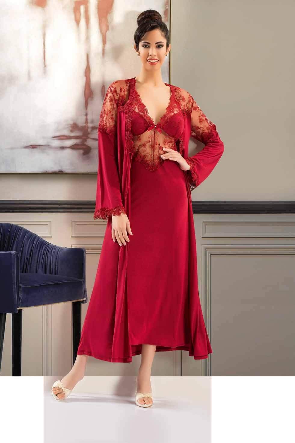 XSES Fantazi Dantel Detaylı Gecelik Sabahlık Takım XSES 1019 - Görsel 10