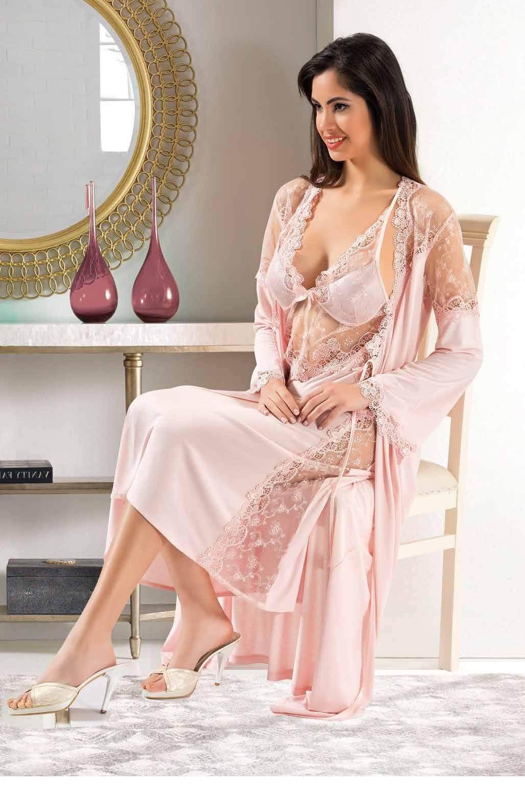 XSES Fantazi Dantel Detaylı Gecelik Sabahlık Takım XSES 1019