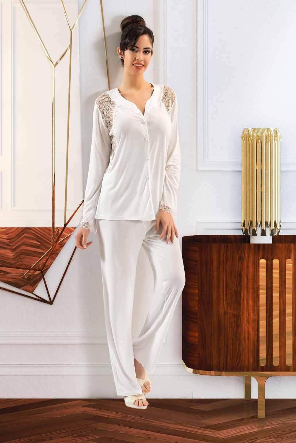 Pembe ve Siyah-Gri Renk Seçenekleri ile Fantazi Gecelik Sabahlık Takım XSES 1453 - Pudra