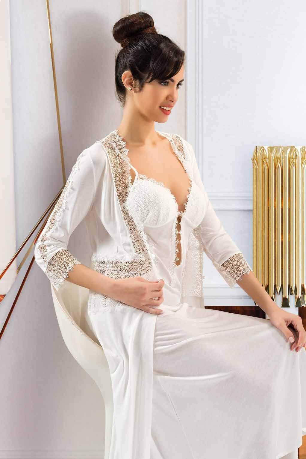 Pembe ve Siyah-Gri Renk Seçenekleri ile Fantazi Gecelik Sabahlık Takım XSES 1453 - Pudra