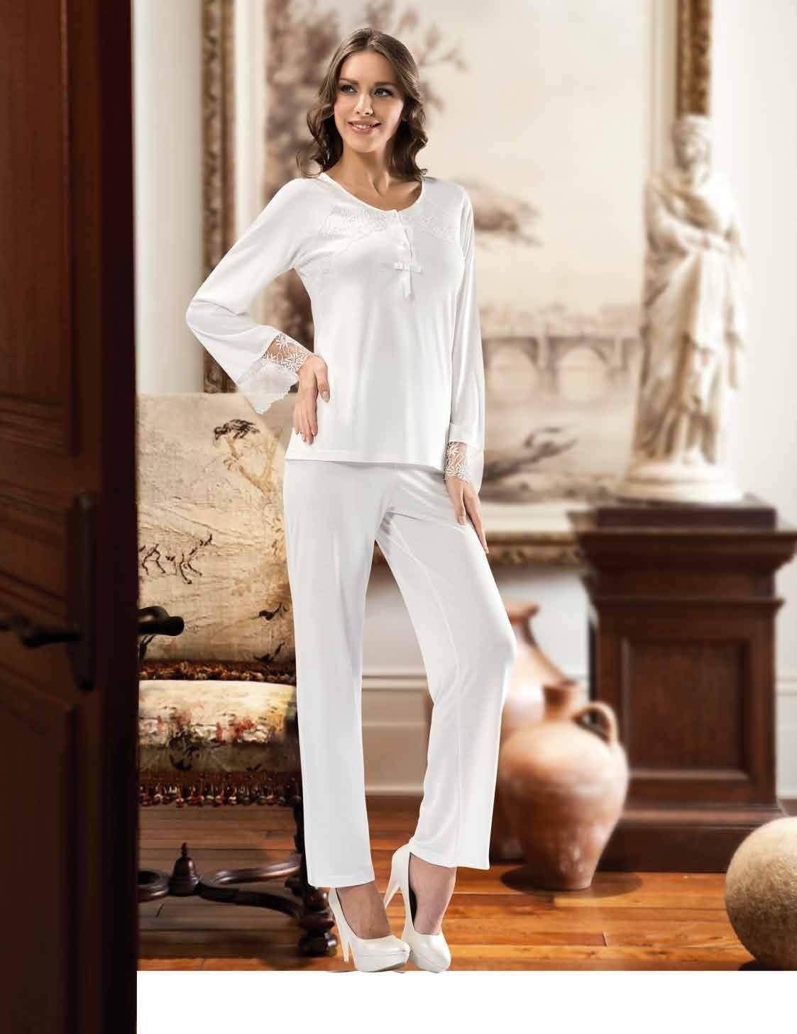 Pudra Ekru Renkli Fantazi Pijama Takım Kadın Pijama Takımı XSES 2350 - Ekru