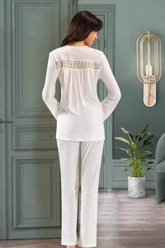 Pudra Ekru Pamuklu Fantazi Pijama Takım XSES 2405 - Ekru