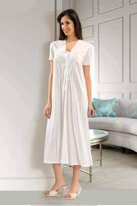 Saten Kuşak Detaylı Uzun Sabahlık XSES 2370 - Ekru