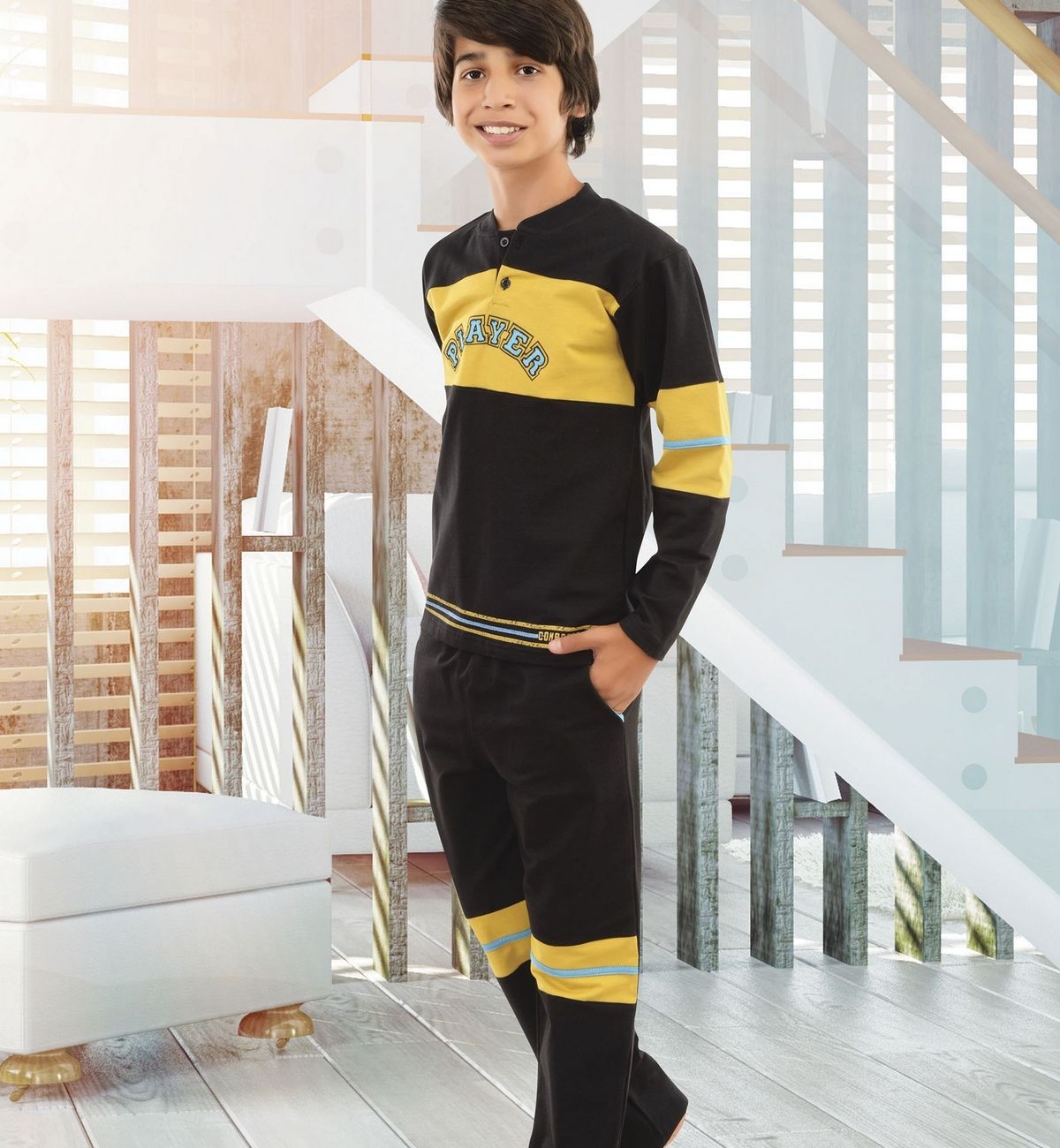 HMD Pamuklu Elastan Kapri Kesim Çocuk Pijama Takımı HMD 5064