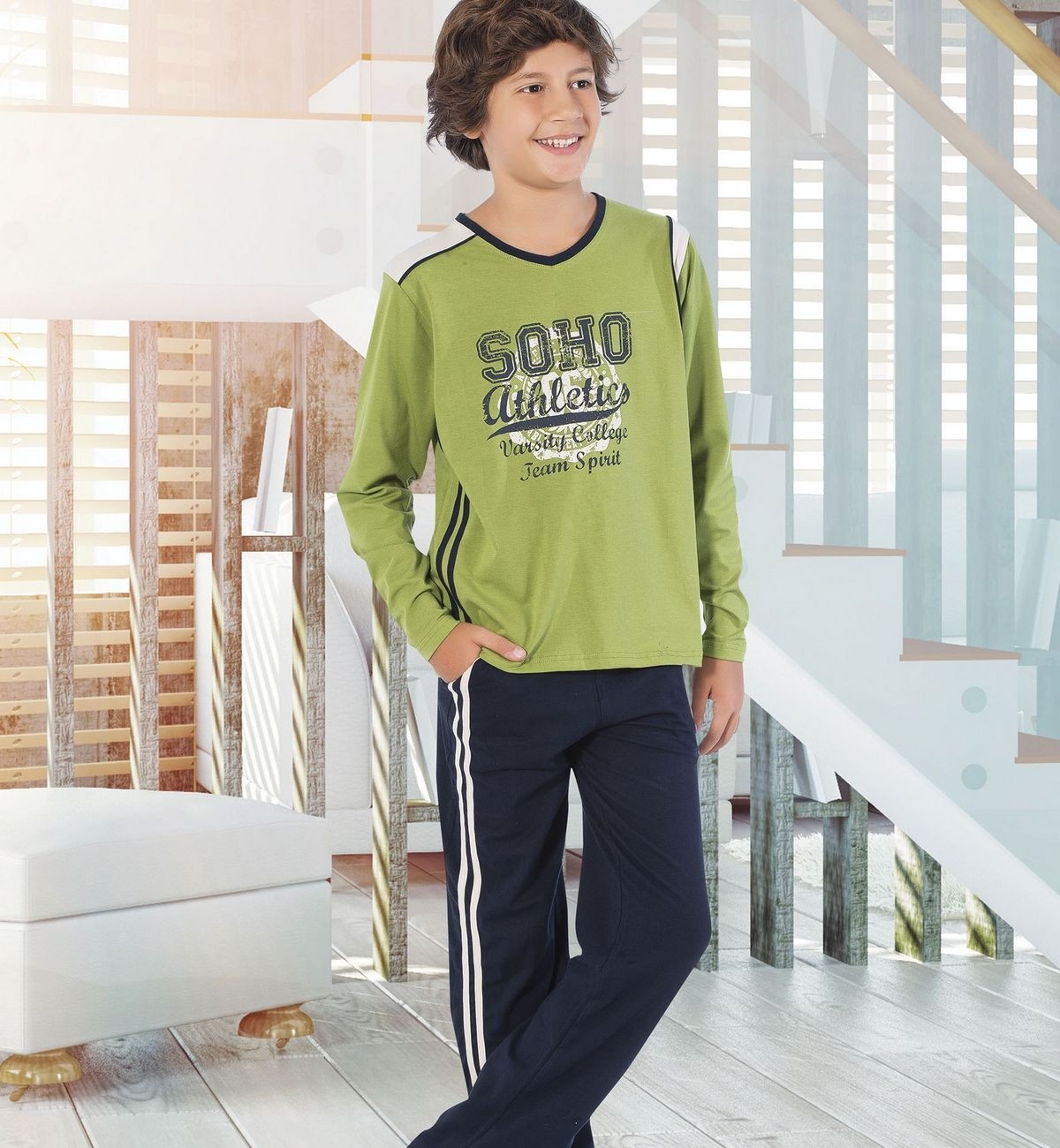 HMD Kapri Kesim Pamuklu Erkek Pijama Takımı HMD 5303