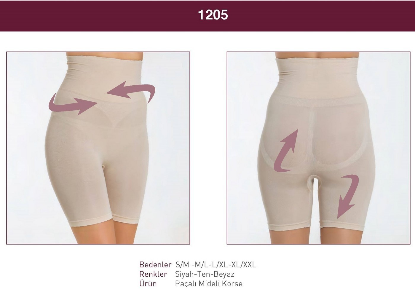 Göbek Sıkılaştırıcı Paçalı Korse Polyamide Elastan Miss Fit 1205 - Ten