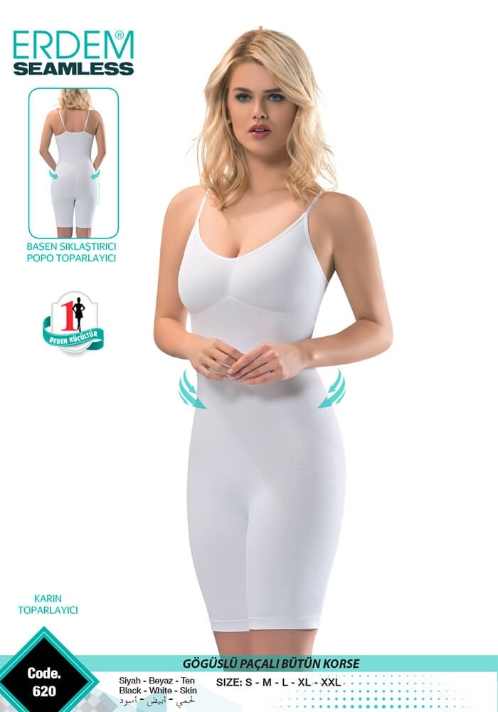 Dikişsiz Göğüslü Paçalı Bütün Korse Karın Toparlayıcı Erdem 620 - Beyaz