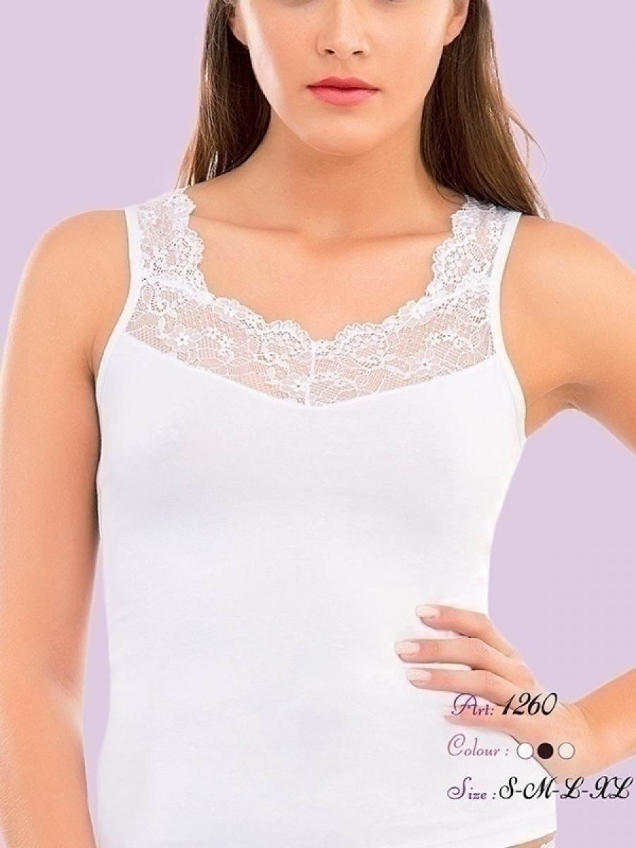 Modal Pamuklu Dantelli Atlet İMER 1260 - Beyaz