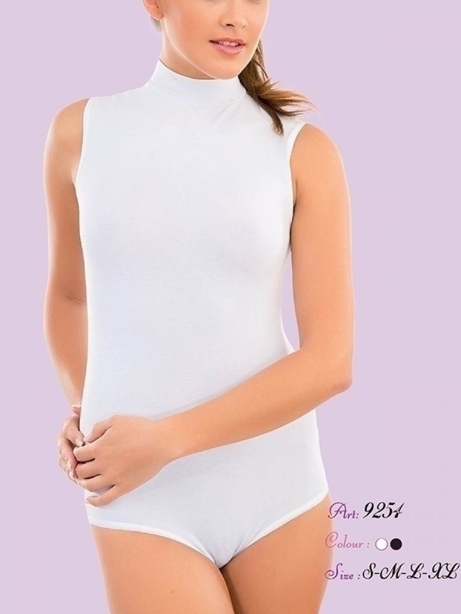 Esnek Tek Parça Yuvarlak Yaka Body İMER 9254 - Beyaz