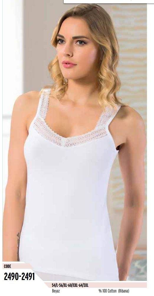 Pamuk Ribana Dantelli Kadın Atlet HMD 2490 - Beyaz