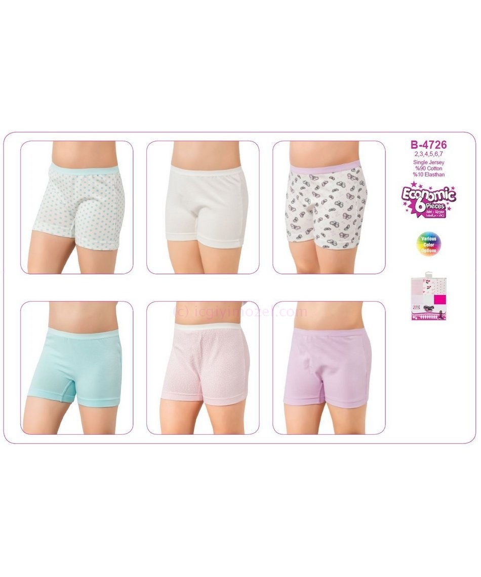 %100 Pamuk Bel Lastikli Kız Çocuk Külot  Öztaş 4726 - Renkli