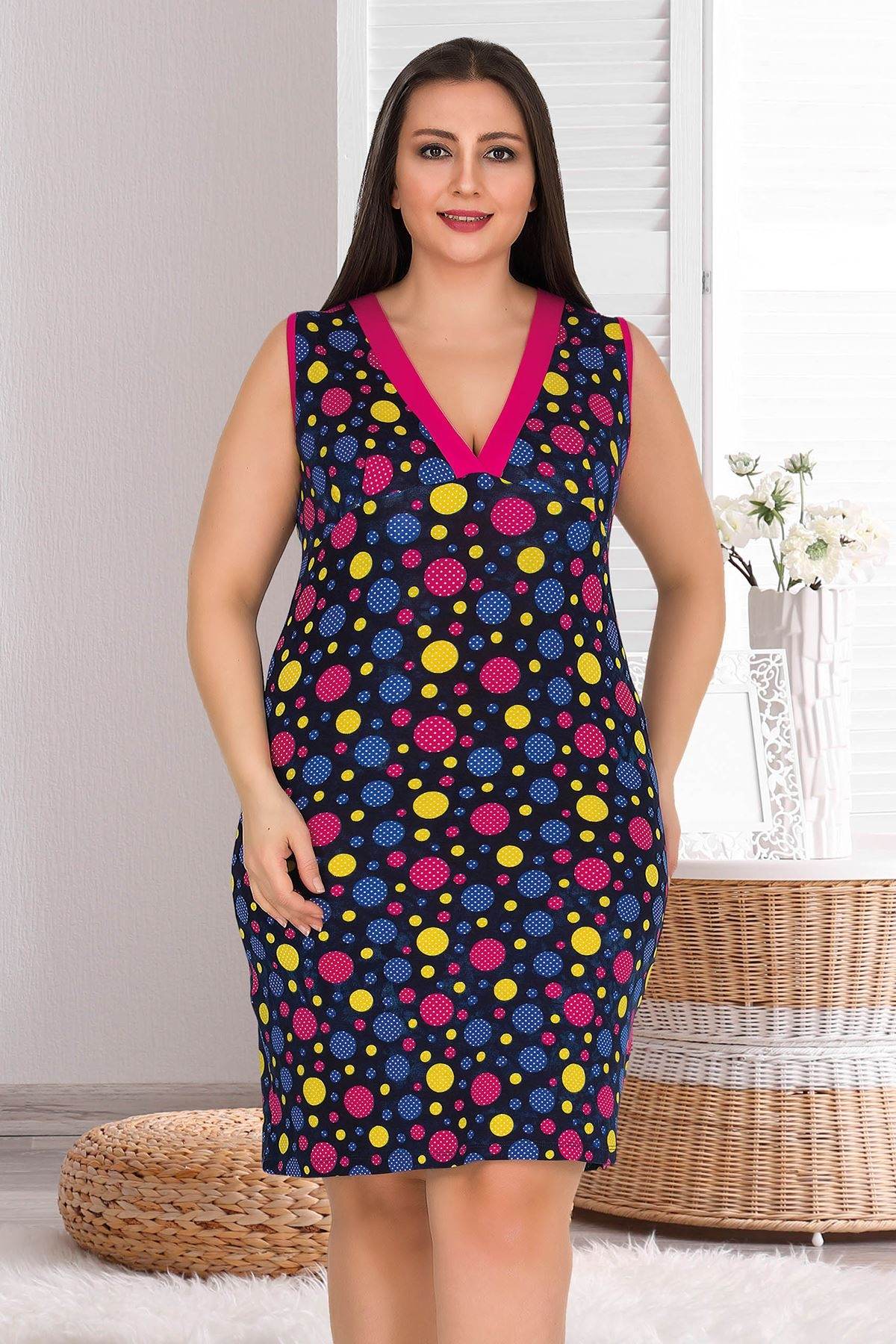 Lady Penye Kumaşlı Sıfır Kol Büyük Beden Gecelik Lady 6751