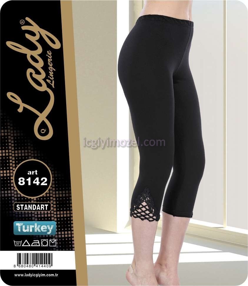 Yüksek Bel Güpür Detaylı Kapri Tayt Lady 8142 - Siyah