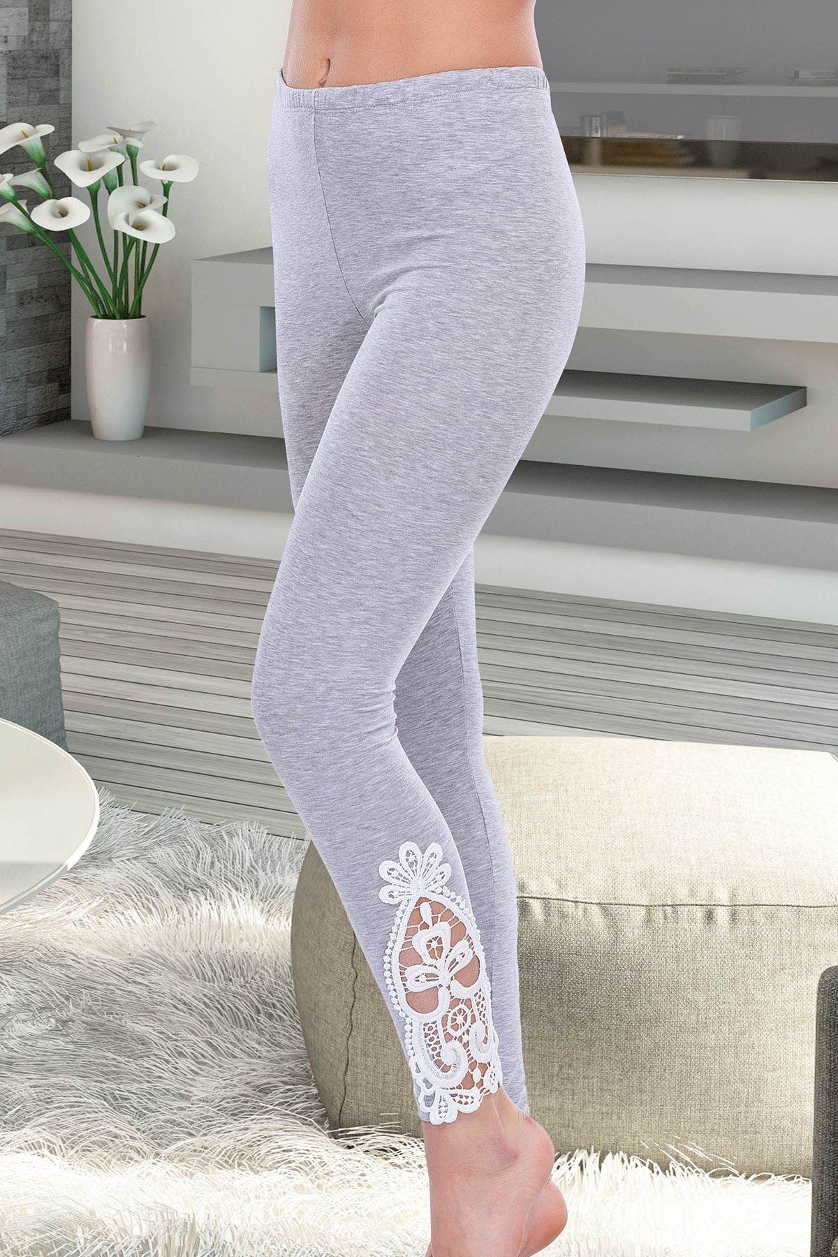 Yüksek Bel Güpürlü Penye Uzun Tayt Lady 8134 - Görsel