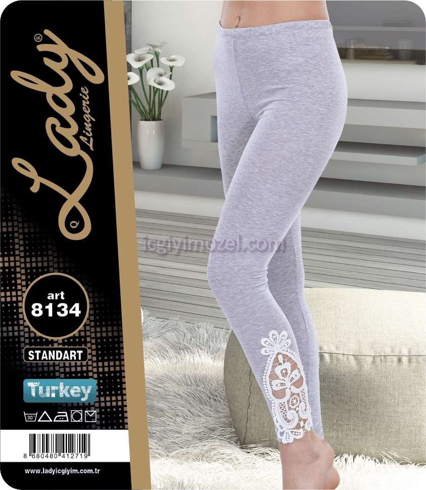 Yüksek Bel Güpürlü Penye Uzun Tayt Lady 8134 - Görsel