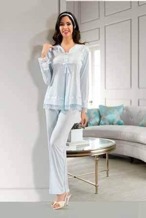 Esnek Bel Ayarı Emzirme Açıklığı Hamile Pijama Takımı XSES 2190 - Mavi