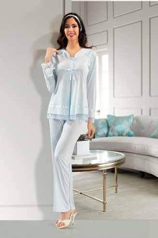 Esnek Bel Ayarı Emzirme Açıklığı Hamile Pijama Takımı XSES 2190 - Mavi