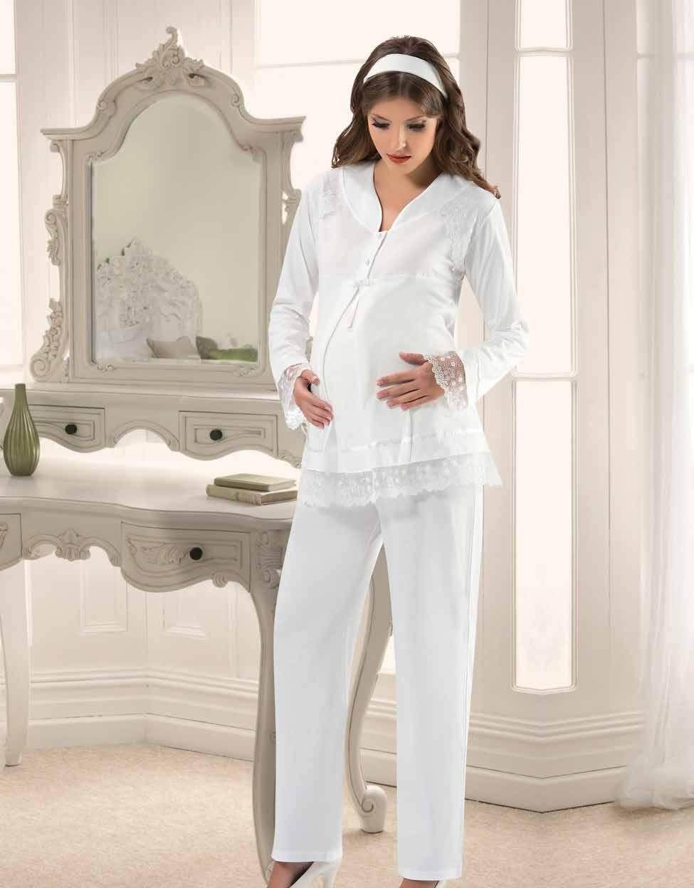 Esnek Bel, Emzirme Açıklığı Lohusa Pijama Takımı XSES 2180 - Ekru