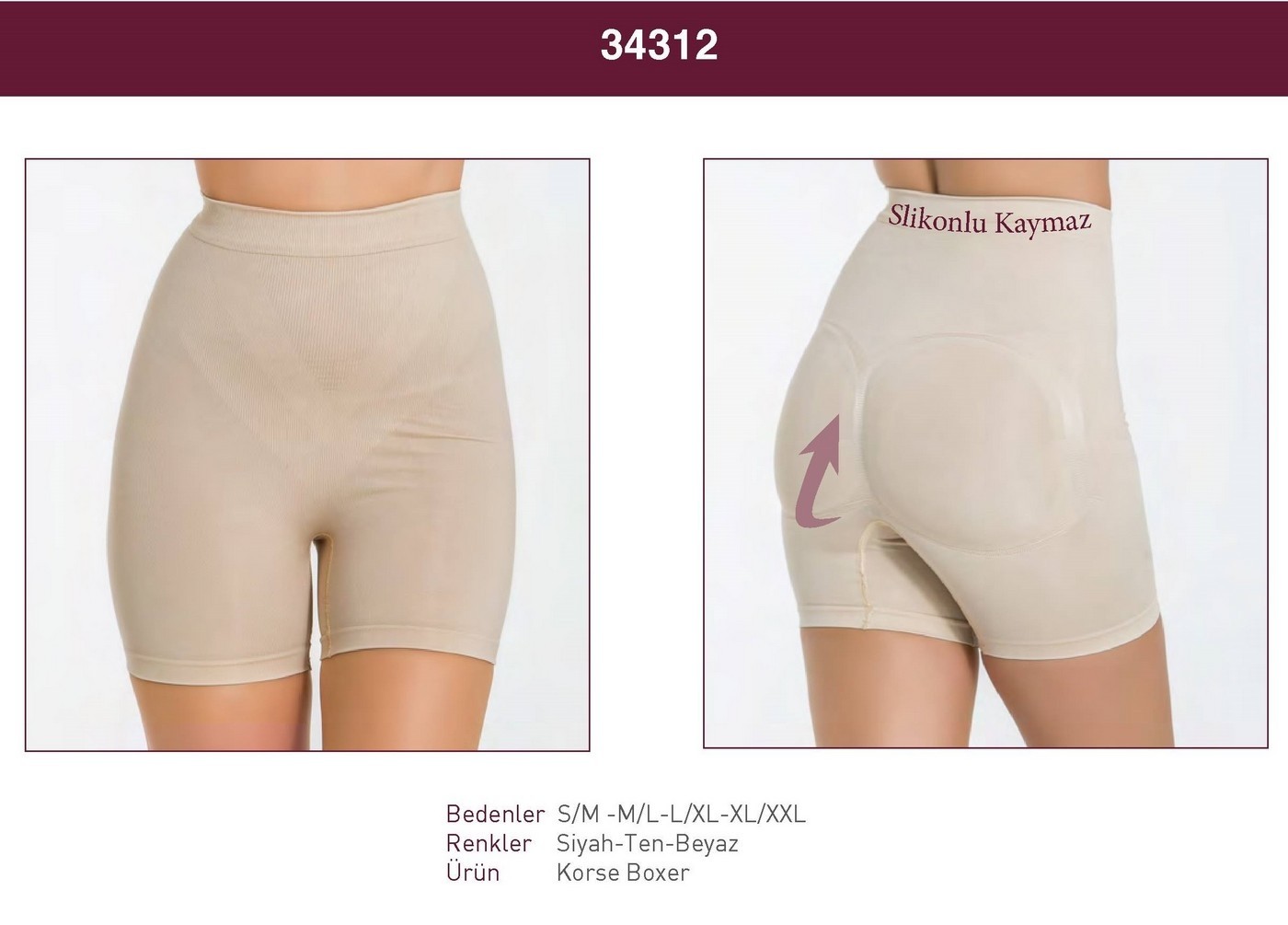 Silikonlu Kaymaz Korse Boxer Miss Fit 34312 - Ten