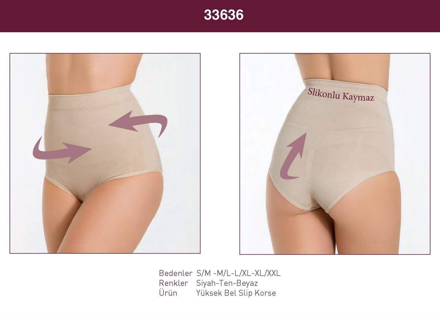 Kaymaz Silikonlu Yüksek Bel Slip Korse Miss Fit 33636 - Ten