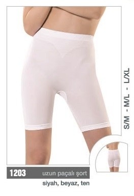 Uzun Paçalı Şort Korse Bel Desteği Miss Fit 1203 - Beyaz