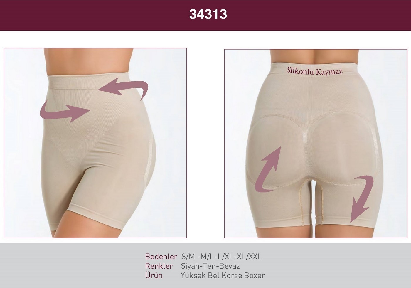 Yüksek Bel Silikonlu Kaymaz Korse Boxer Miss Fit 34313 - Ten