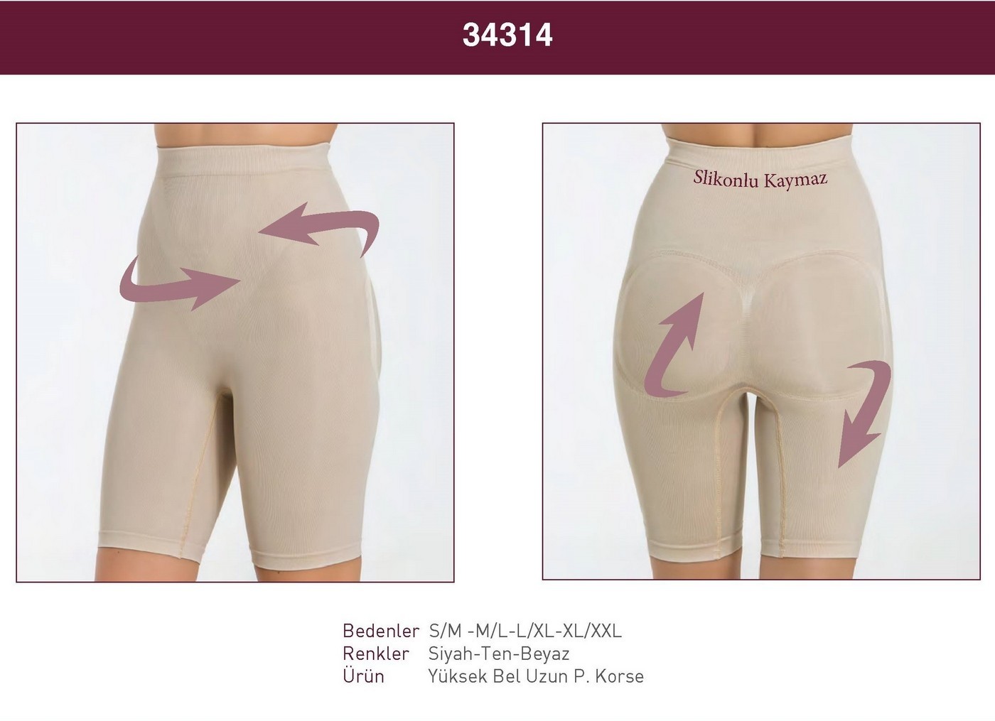 Yüksek Bel Kaymaz Korse Miss Fit 34314 - Ten