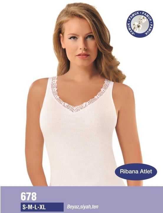 Pamuklu Dantelli Kadın Atlet NBB 678 - Beyaz