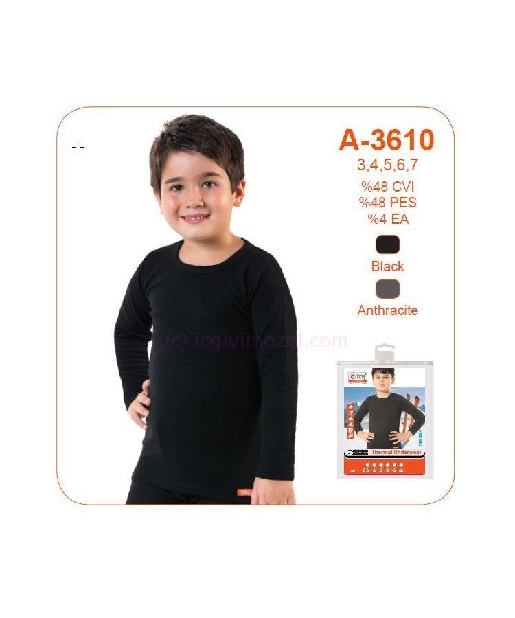 Pamuklu Termal Fanila Erkek Çocuk Öztaş 3610 - Siyah