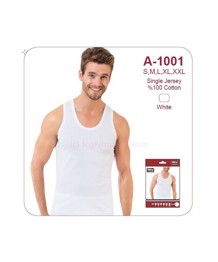 Pamuklu Ribana Kesim Erkek Atlet Öztaş 1001 - Beyaz