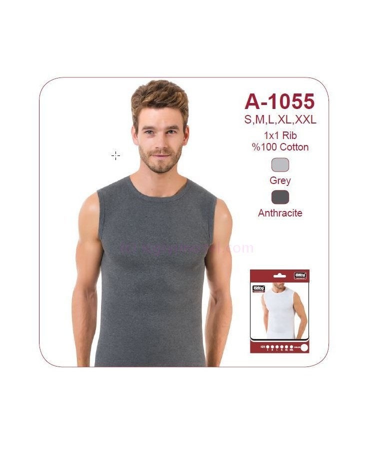 Ribana Kolsuz Sıfır Yaka Erkek Atlet Öztaş 1055 - Antrasit