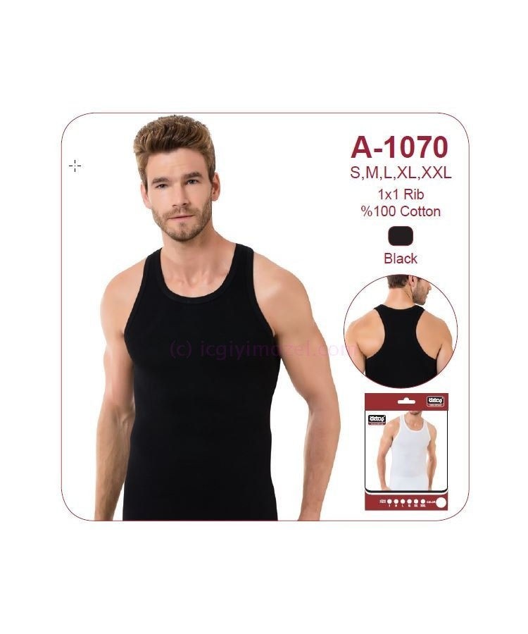 Pamuklu Ribana Kesim Erkek Atlet Öztaş 1070 - Siyah