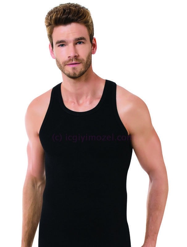 Pamuklu Ribana Kesim Erkek Atlet Öztaş 1070 - Siyah